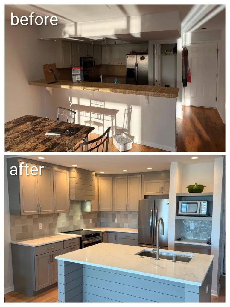 Before and after renovation collage by NDO Construction, Charleston SC